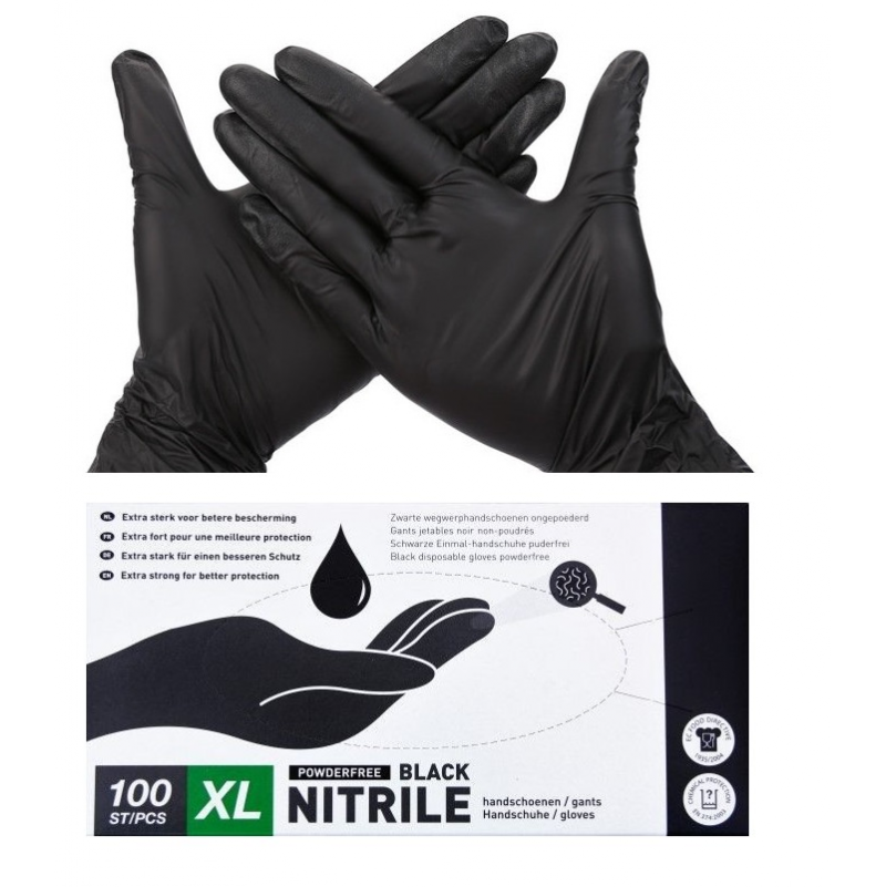 Gant noir usage unique jetable en Nitril pour prothésiste Ongulaire